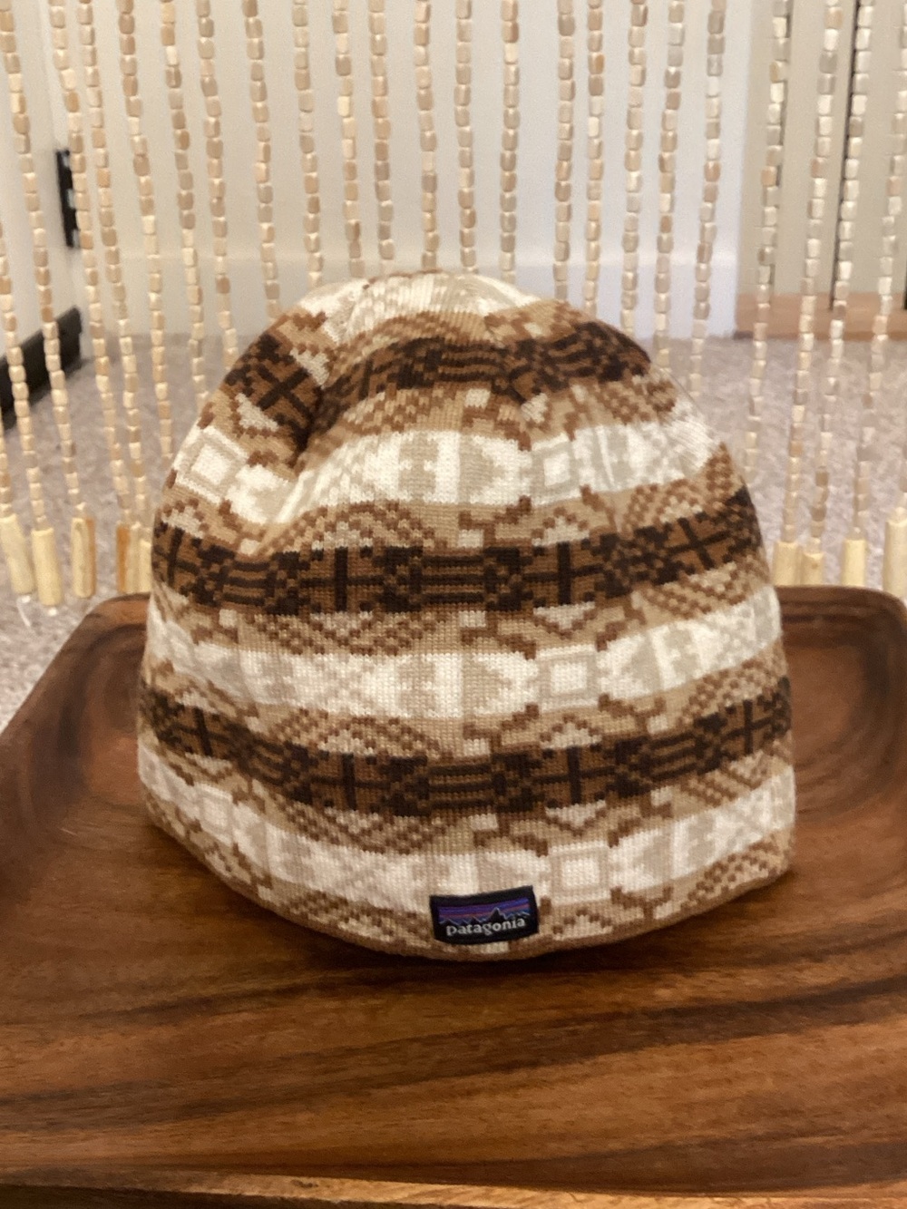 Patagonia Brown and Cream Patterned Knit Beanie